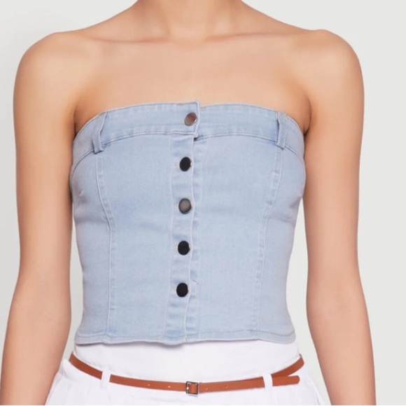 NWT Haute Monde Button Front Denim Tube Top #8691 - Picture 1 of 4